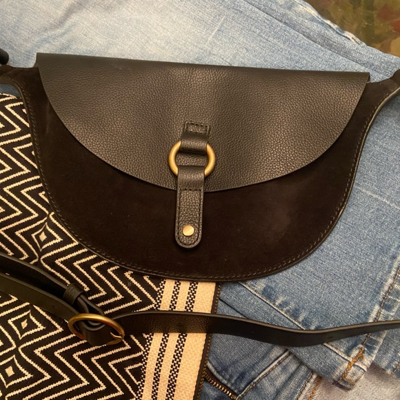Banana Republic Black Leather & Suede With Statement Hardware Belt Bag - Picture 2 of 7